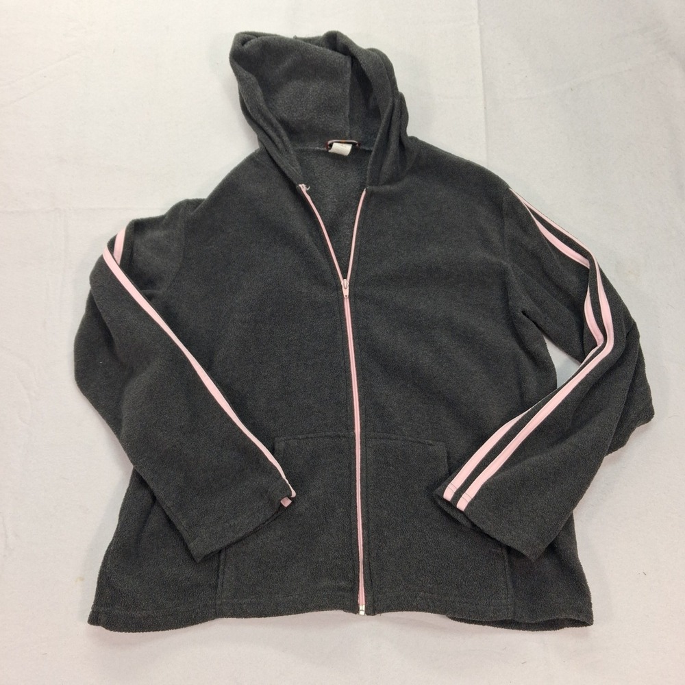Zoey Beth Hoodie Womens Large 3157PF Gray Pink Stripe Fleece Full Zip EUC